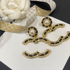 Shiny 18K gold stud earrings brand designer Simple Women's Luxury brass diamond double letter earrings for girls jewelry