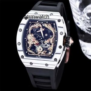 Luxury Watch RM57-01 Superclone Active Tourbillon Mens Mechanical Business Freizeit Vollautomatisch Keramik Schwarz Weiß und Red Dragon Ly