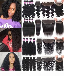 Brazilian Human Hair Wefts With Closure Deep Wave Curly Virgin Hair Bundles With 13x4 Lace Frontal Human Hair Weaves With 360 Lace4337907