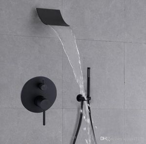 Brass Black Shower Set Bathroom Faucet Wall Mounted Rainfall Shower Head Diverter Mixer Handheld Spray Set4097813