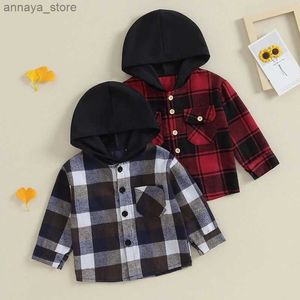 Kids Shirts Junge Junge Langarmes Kapuze Hemd Jacke Jacke bide Jungen Plaid Hemd Kinder Tops Tees Frühling Autumn Kinder lässige dünne Blousel2404