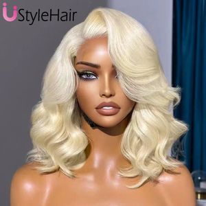 Ustylehair 613 Blond Bob Lace Hair Front Krótka fala Peruka boczna część Syntetyczna odporna na ciepło dziennie 240419