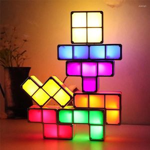 Luci notturne impilabili puzzle luce fai -da -te novità a 7 colori tangram 3d induzione a interblocco da scrivania da scrivania regalo di compleanno