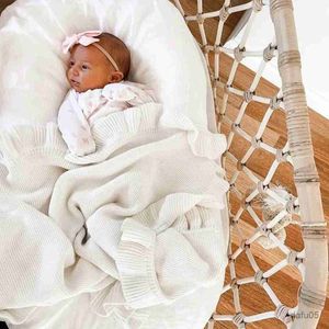 Filtar Svadlande stickade babyfiltar Nyfödda Swaddle Wrap Ruffle Filtar Toddler Spädbarn Bäddkläder Täck Nyfödd korgvagn Filtar