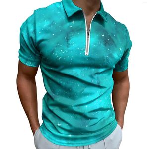 Men's Polos Painted Galaxy Polo Shirts Men Stars Print Casual Shirt Summer Fashion Zipper T-Shirts Short-Sleeve Printed Oversized Tops