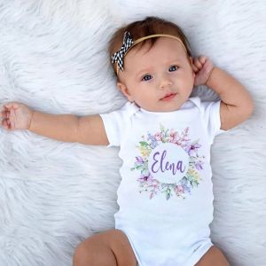 일판 꽃 화환 개인화 된 새 여자 아기 옷 맞춤 이름 바디 수트 베이비 샤워 선물 명량 이름 유아 점프 슈트