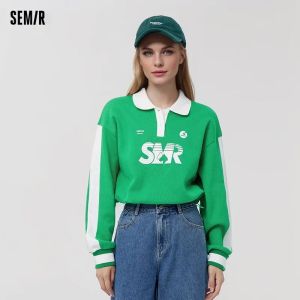 Shirts Semir 2024 Marley Polo Shirt Women Short Letter Texture Top Spring Print Personal Contrast Contrast Color Trend