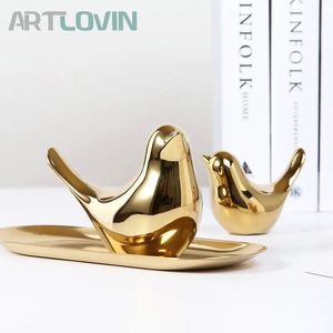 Modern Creative Gold Ceramic Bird Figurines Home Decoration Accessories Golden Figures Fashion Wedding Ornaments Room Decor 240425