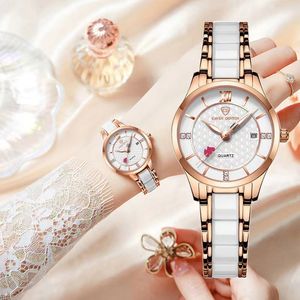 Single Calendar Diamond Inlaid Ceramic Fashionable Watch Waterproof Student Quartz Women's Watch