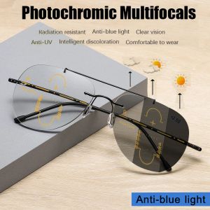 Estrutura de transição sem aro transição fotoqurômica multifocal óculos de leitura homens mulheres progressivas hiperopia hiperópia óculos antiblue leve gogg