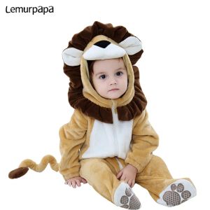 Endelar anime spädbarn baby rompers kläder 03y småbarn pojke flicka nyfödda tecknade tecknade pyjamas blixtlås flanell varm baby dräkt rompers