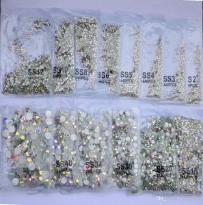 SS3SS50 Crystal AB Flat Back Rhinestone 3D Glass Nail Decoration Blandad storlek Naglar Stenar Tillbehör7916875