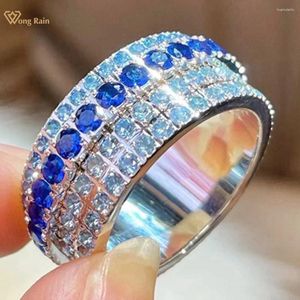 Cluster Rings Wong Rain Luxury 925 Sterling Silver Sapphire High Carbon Diamond Gemstone Row Ring For Women Cocktail Party Fine Jewelry