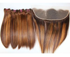 Dilys Brazilian Straight Funmi Hair Bundles with Lace Frontal Mixed Color Indian Virgin Human Hair Weaves with 13x4 Closure 822 i1913547