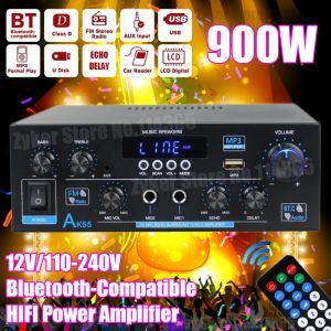 Verstärker AK35/AK45/AK55 -Soundverstärker Bluetooth Digitalverstärker für Heimwagen Karaoke 2 Kanal HiFi Stereo -AMP FM USB -Fernbedienung