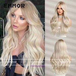 Designer hochwertige Perücken Haare für Frauen Gradient Platin Perücken Frauen Langes Haar Sommergruppe Farbe Curly natürliche Mode große Welle Full Head Set