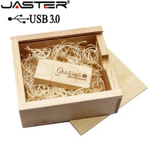 Sürücüler Jaster Ceviz Maple Ahşap Fotoğraf Albümü USB+Box USB Flash Drive Pendrive 4GB 16GB 32GB 64GB Düğün Hediye Kutusu (Boyut 105mm*95mm*40mm)