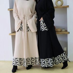 Ethnic Clothing Drawstring Islam Dress For Women Simple Swing Long Muslim Dubai Abaya Slim Dresses Clothes
