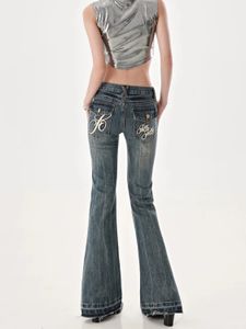 Amerikan High Street baharatlı kızlar düşük bel kot pantolon kadınlar sonbahar vintage y2k tasarım duyu ince uygun tüp mikro parlama pantolon 240425