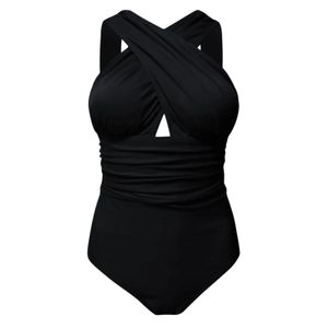 2024 Donne Stampa solida Studi da bagno in bikini Studi Tummy Control Halter Batting Abita di costumi da bagno arruffato per l'estate 240417