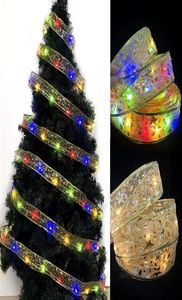 Jul LED -lampor Bronzing Double Ribbon String Light Xmas Ornament Party Tree Decoration Pendant XXA157666088