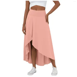 Skirts Ladies Casual Double Layer Wide Leg Culottes Irregular Ruffle Long Pants Women's Fashion Lace-up Solid Color Dress