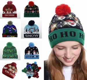 Novel LED Christmas Sticke Hat Fashion Xmas Lightup Beanies Hats Outdoor Light Pompon Ball Ski Cap W912191953669