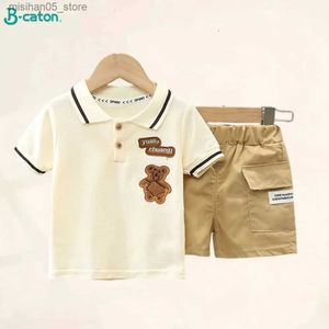 Roupas Conjuntos de 2pcs Criança Criança Mãe Conjunto de meninos T-shirt Summer algodão de mangas curtas Moda Q240425