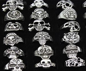 SENHUA Whole lots 25pcs MIXED Cool BOY Mens Jewelry Biker Gothic Style Antique Silver skeleton Skull Rings for Halloween Gift 52538665367