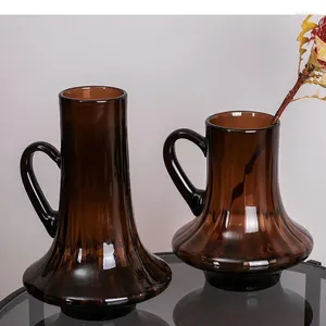 Vasos vaso criativo de panela marrom com alça de decoração de mesa de decoração floral hidroponia vidro vasos de flores arranjo decorativo