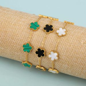 Beaded Stainless Steel Hot Selling New Plant Clover Adjustable Bracelet Five Leaf Flower Shell Acrylic Single Sided Jewelry For Women 240423
