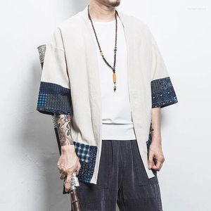 Roupas étnicas japonesas quimono cardigan homens haori yukata masculino samurai traje jaqueta mens Jackets de retalhos soltos