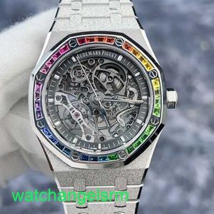 AP Crystal Watch Watch Series серия Royal Oak 15412BC Морозное золото оригинальное алмазное радужное радуга с двойным поворотом. Автоматические механические мужские часы 41 мм