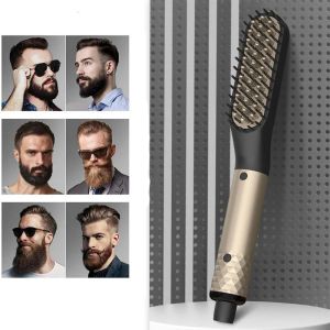 Irons Professional Mini Ceramic Brush Hair Strainener Beard rätning Kam Skägg Hårborste Män hårrätare kam