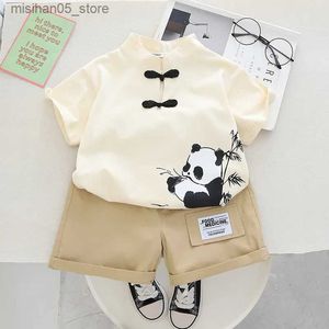 Roupas Define novas crianças Crianças Crianças recém -nascidas Roupas para meninos de mangas curtas Camisa Panda Shorts Q240425