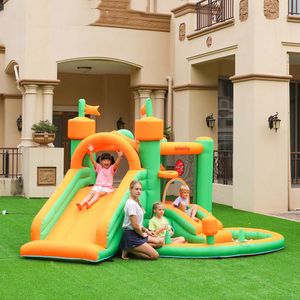Jardim de brincadeira ao ar livre para crianças infláveis ​​castelo inflável com slide ball pit playhouse de salto de salto de brinquedo de brinquedo divertido para infantas de entretenimento infantil de entretenimento