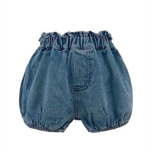 Shorts sommar denim baby bloomers jeans byxor elastiska rufsar midjeshorts för 0-24 månader pojke flicka korta byxor barn kläder h240425
