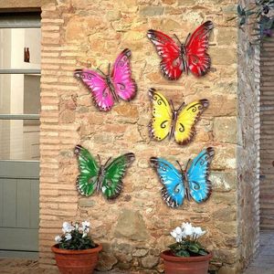 Decorative Figurines Hollow Out Butterfly Garden Large Wall Art Fence Sculpture Ornament Colorful 5PCS