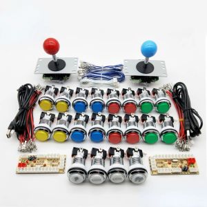 Oyunlar Sıfır Gecikme Arcade Dolap DIY Kit 5V LED Krom Push Düğmesi Kopyalama Sanwa Joystick 1 2 Oyuncu Para USB'ye PC / Raspberry Pi