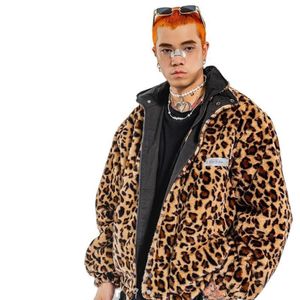 Autumn Fashion Leopard Print Faux Mink Leather Jacket Mens Winter Thicken Warm Fur Leather Coat Men Jackets279b