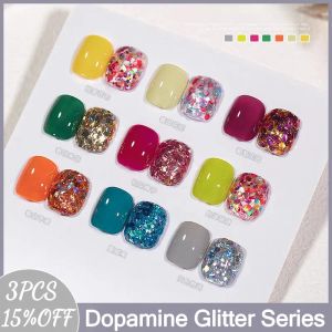 Kits MUSELUOGE 9color Style Dopamine Glitter Gel Polish 15ml One Bottle And A Box Sequin Soak Off UV LED Gel For Summer Nails Design