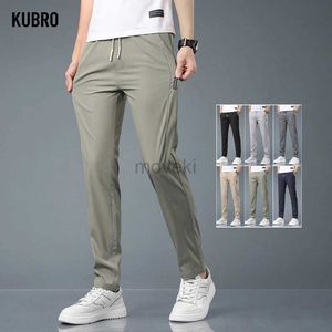 Men's Pants KUBRO Ice Silk Mens Pants 2023 Summer Black Gray Thin Business Casual Pants Outdoor Elastic Breathable Straight Leg Sweatpants d240425