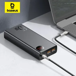 Bank Baseus 65W Power Bank 20000MAH Externt batteri bärbar laddare 20000mah Powerbank för Xiaomi iPhone 12 13 14 15 Pro Max