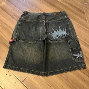 Shorts maschi Crown Design grafico personalizzato Jnco High Basketball Denim Men Abbigliamento Y2K Street Hip Hop versatile pantaloni larghi