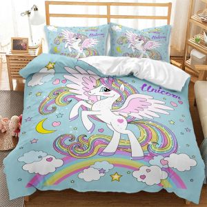 Set 3 pezzi personalizzati per le letti unicorno set di letti matrimoniale tessili set di tela da letto arcobaleno copripiumino set di ragazze regali per bambini