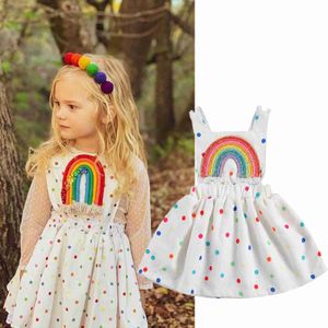 Mädchenkleider Neugeborene Mädchen Sommer Prinzessin Kleid Regenbogen Bunt gepunktete ärmellose Kleid Stylish Elastic Kleid für Babyl2404