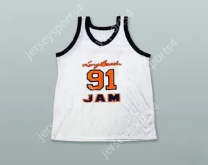 Niestandardowy numer nazwiska Męsość młodzież/dzieci Dennis Rodman 91 Long Beach Jam White Basketball Jersey Top zszyte s-6xl