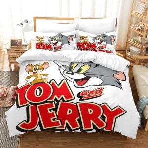 Sets Maus Jerry Bettwäsche Set 3D Print Queen Twin Single Cat und Tom Bettdecke Cover Set Kissenbezug Kinder Cartoon Bett Set Bettwolken nach Hause