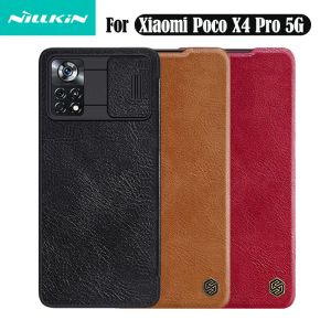 Capas de capa para xiaomi poco x4 pro 5g nillkin qin couro capa de capa deslizante de proteção de câmera