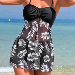 Women's Swimwear Adjustable Strap Swimsuit Stylish Summer Set With Straps Mesh Hem Bandeau Tops High Waist For Beach